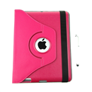 360 Rotating Magnetic Leather Case Smart Cover Stand for New iPad 3/iPad 2 Hot Pink