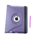 360 Rotating Magnetic Leather Case Smart Cover Stand for New iPad 3/iPad 2 Purple
