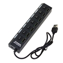 USB 2.0 7 Port HUB 480 Mbps with LED Light ON OFF Switch for Laptop PC Black