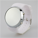 Blue LED Mirror Men Lady Sport Casual Watch with White Band