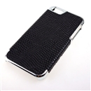 Black Deluxe Snake Skin PU Leather with Silver Edge Snap-On Hard Case Cover for Apple iPhone 5 5G 5th Gen