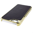 Black Deluxe PU Leather with Gold Edge Snap-On Hard Case Cover for Apple iPhone 5 5G 5th Gen