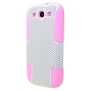 WHITE AND PINK APEX PERFORATED DOUBLE LAYER HARD CASE COVER FOR SAMSUNG GALAXY S 3 III