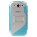 Clear Blue TPU Hard S-Line Case Cover Stand for Samsung Galaxy S3 S III Phone